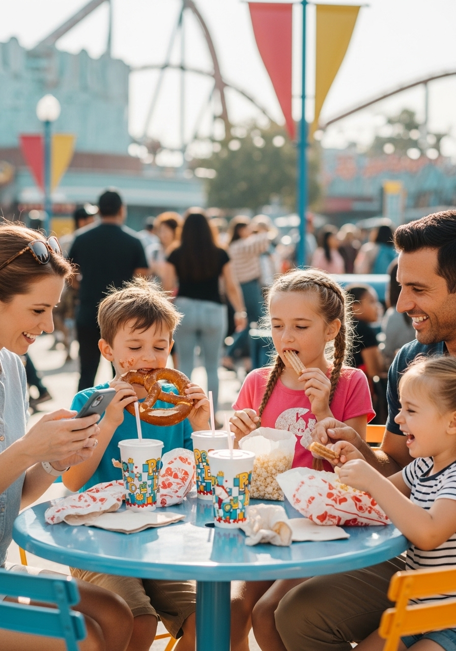 Family taking a break at theme park