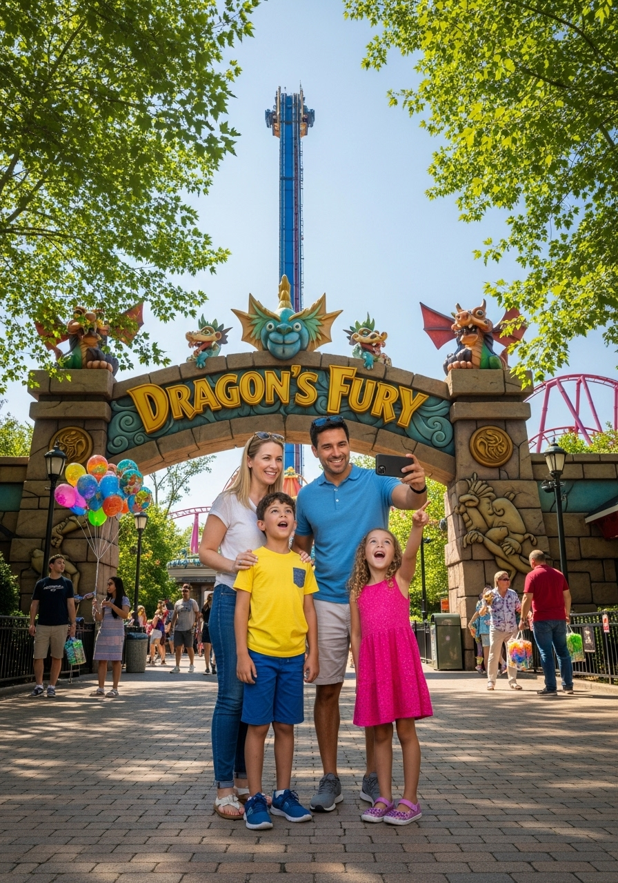 Parents and kids at theme park